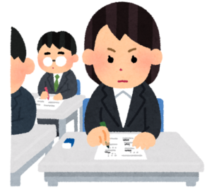 社会福祉士や介護福祉士の試験合格を目指して勉強する支援員のイラスト
